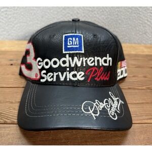 Vintage Chase Hat Mens Black Strap Back Leather Cap Dale Earnhardt Nascar Y2K